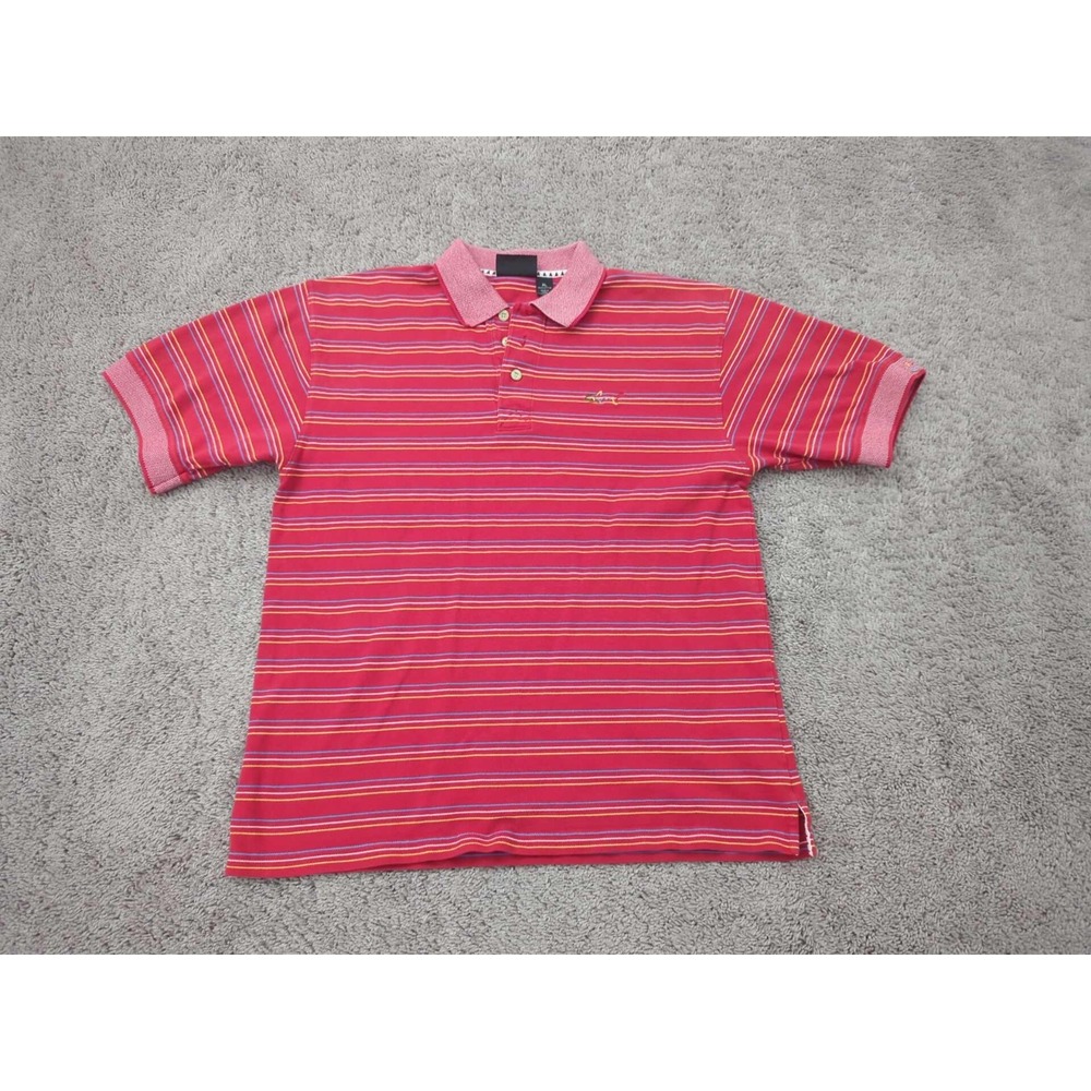 Greg Norman Polo Shirt Mens XL Red Striped Short Sleeve Logo Golf Preppy Casual